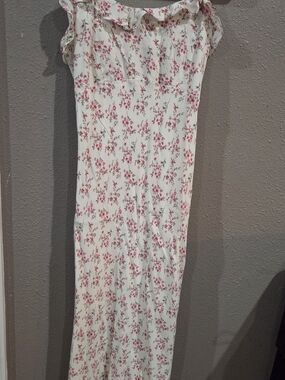 White Floral Maxi Dress with Pink Blossom Print